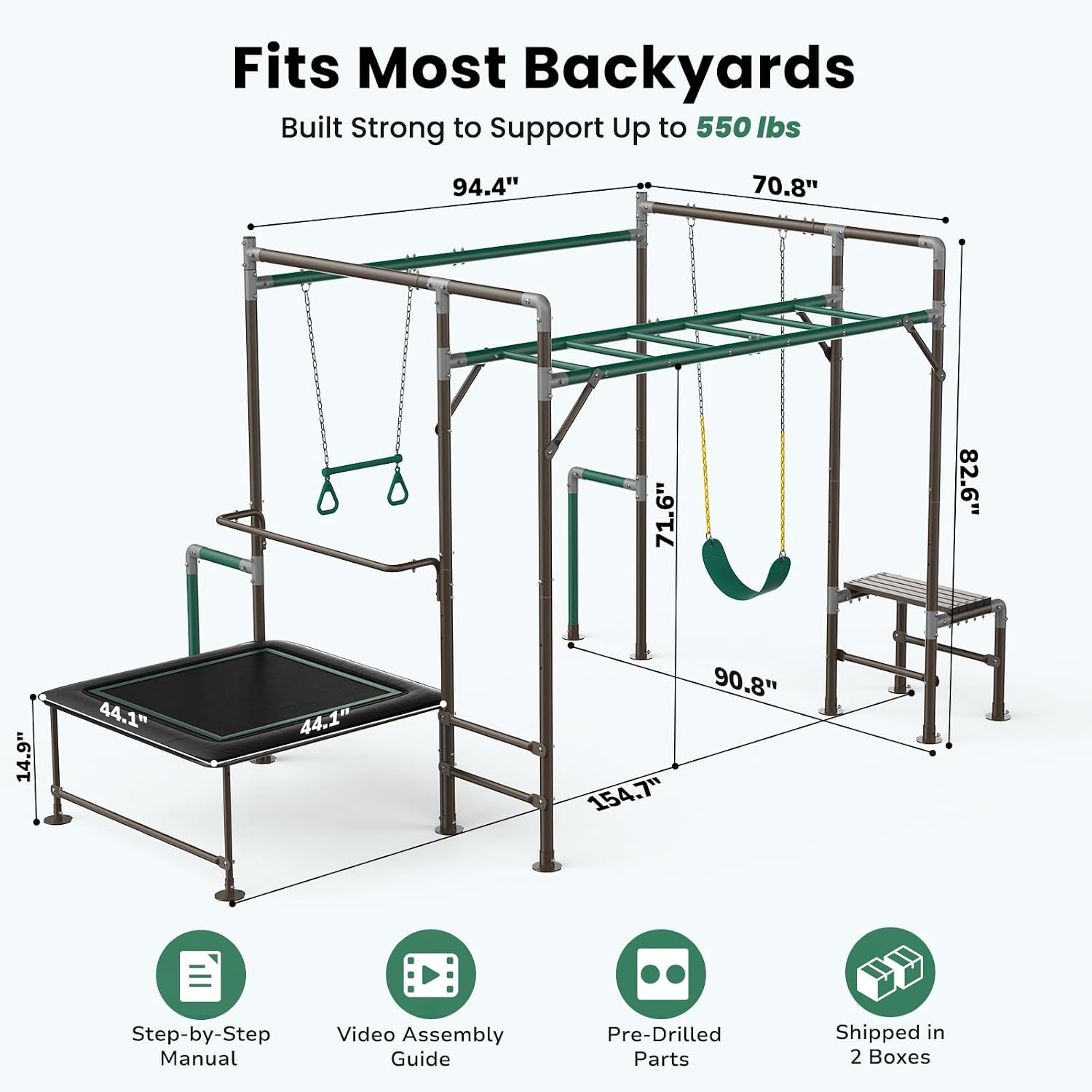 Kids Outdoor Jungle Gym - 야외 정글짐(몽키바, 벨트 스윙, 사다리형 스윙바