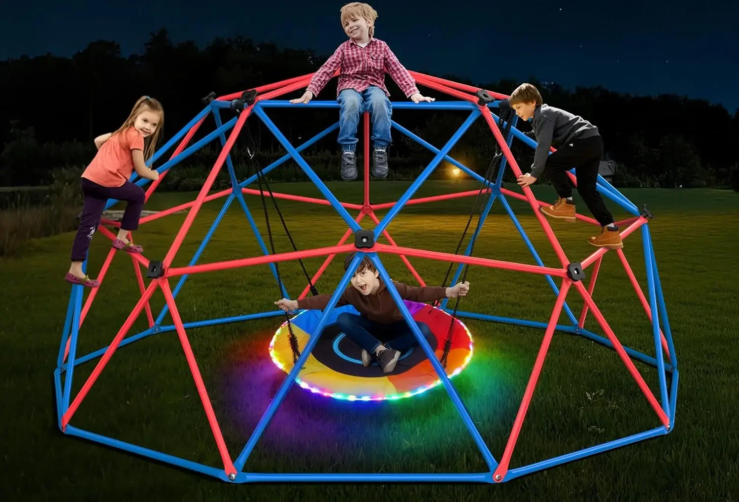 Kids Outdoor Jungle Gym - LED 원형 그네가 있는 하프판 클라이밍
