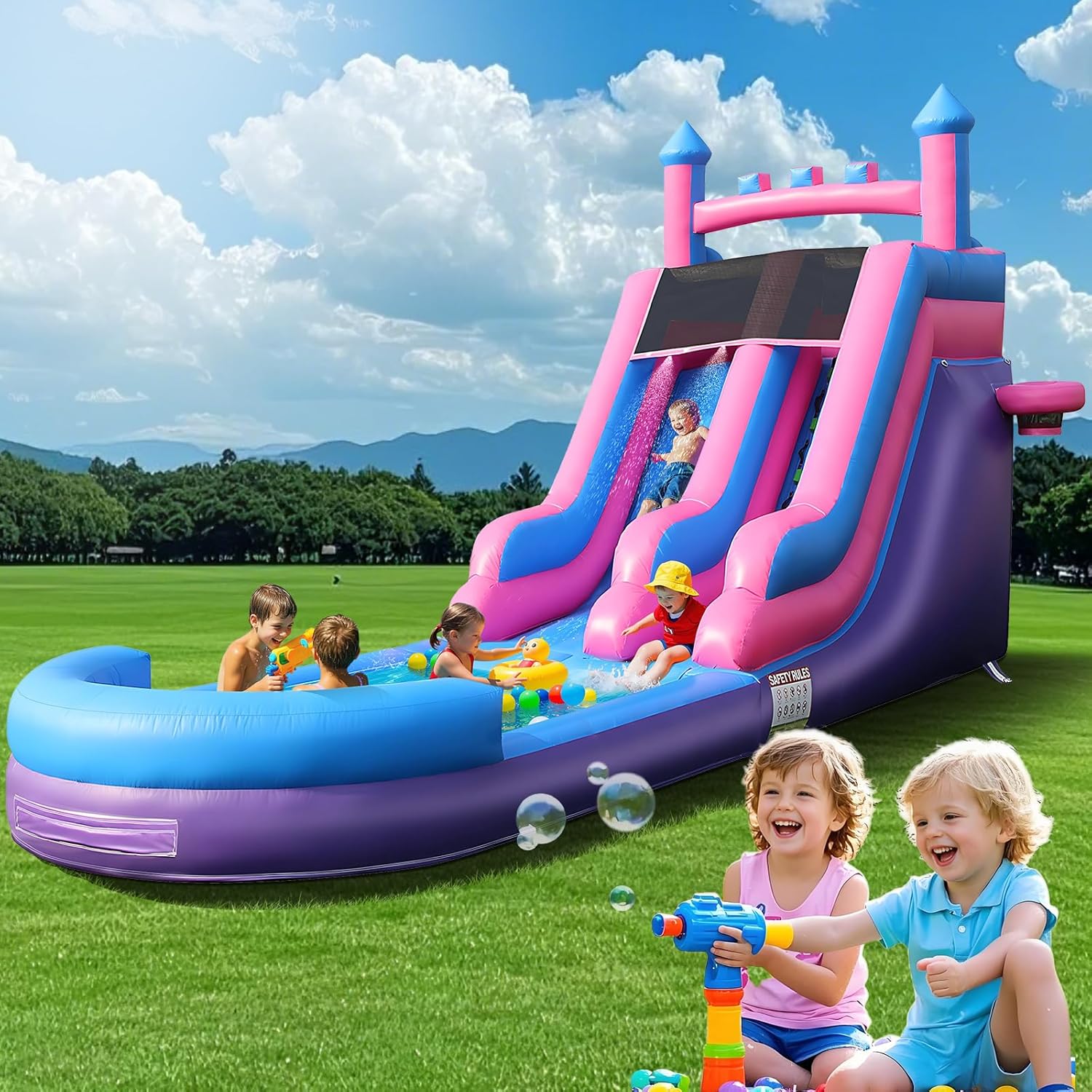 Kids Outdoor Water Park - 26.2피트(8미터) 대형 슬라이드형 물놀이 튜브, 대형