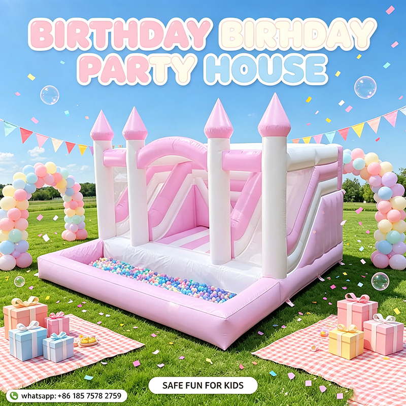 Kids Outdoor Jump House - 핑크색 공주님 에어바운스 성, 볼풀 슬라이드