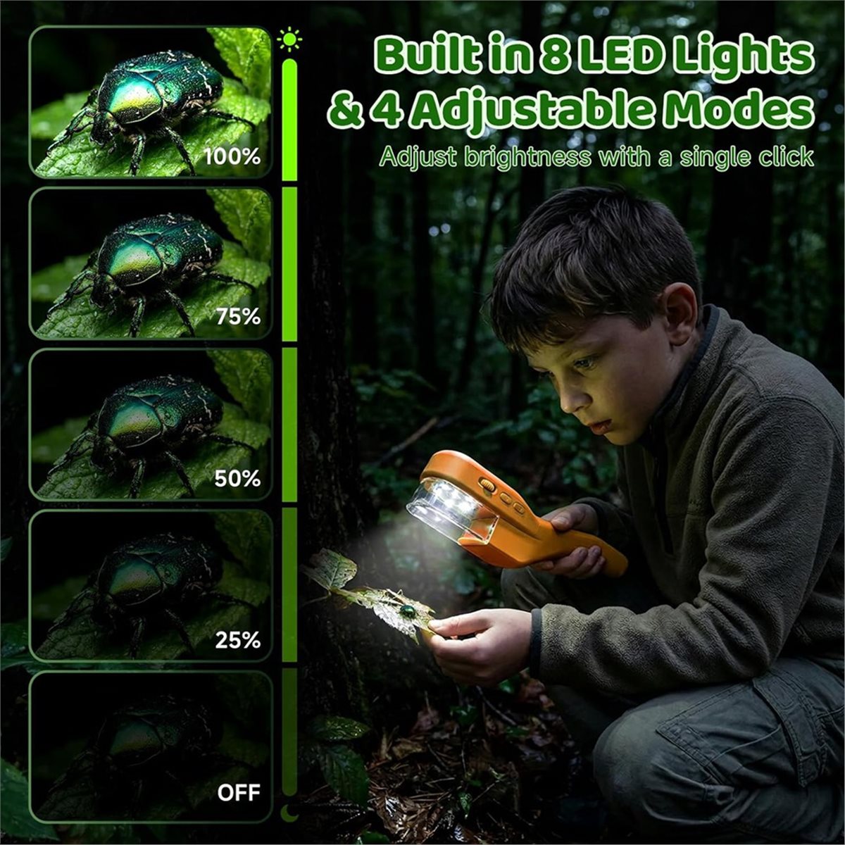 Kids Outdoor Microscope - 어린이용 500배율 휴대용 현미경, 야외 탐험가용