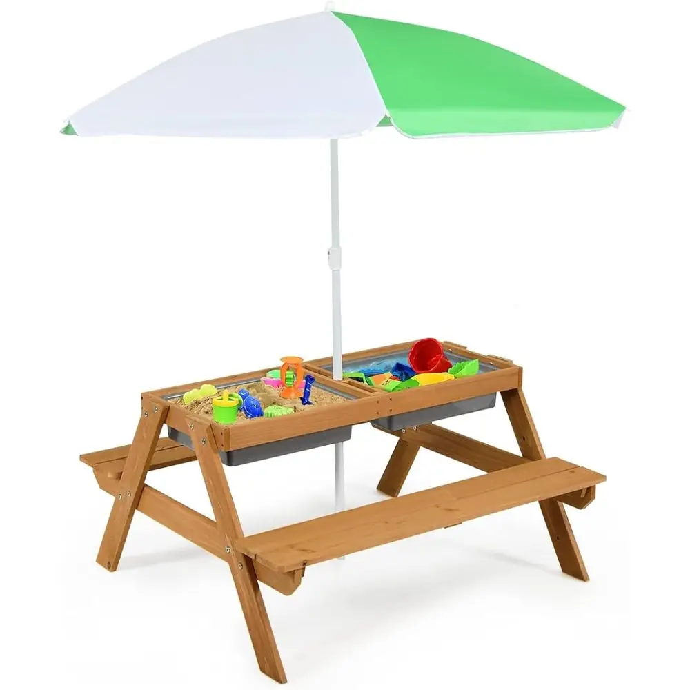 4-in-1 나무 모래놀이 및 물놀이 피크닉 테이블 ( - Kids Outdoor Furniture Set 리뷰 및 가격