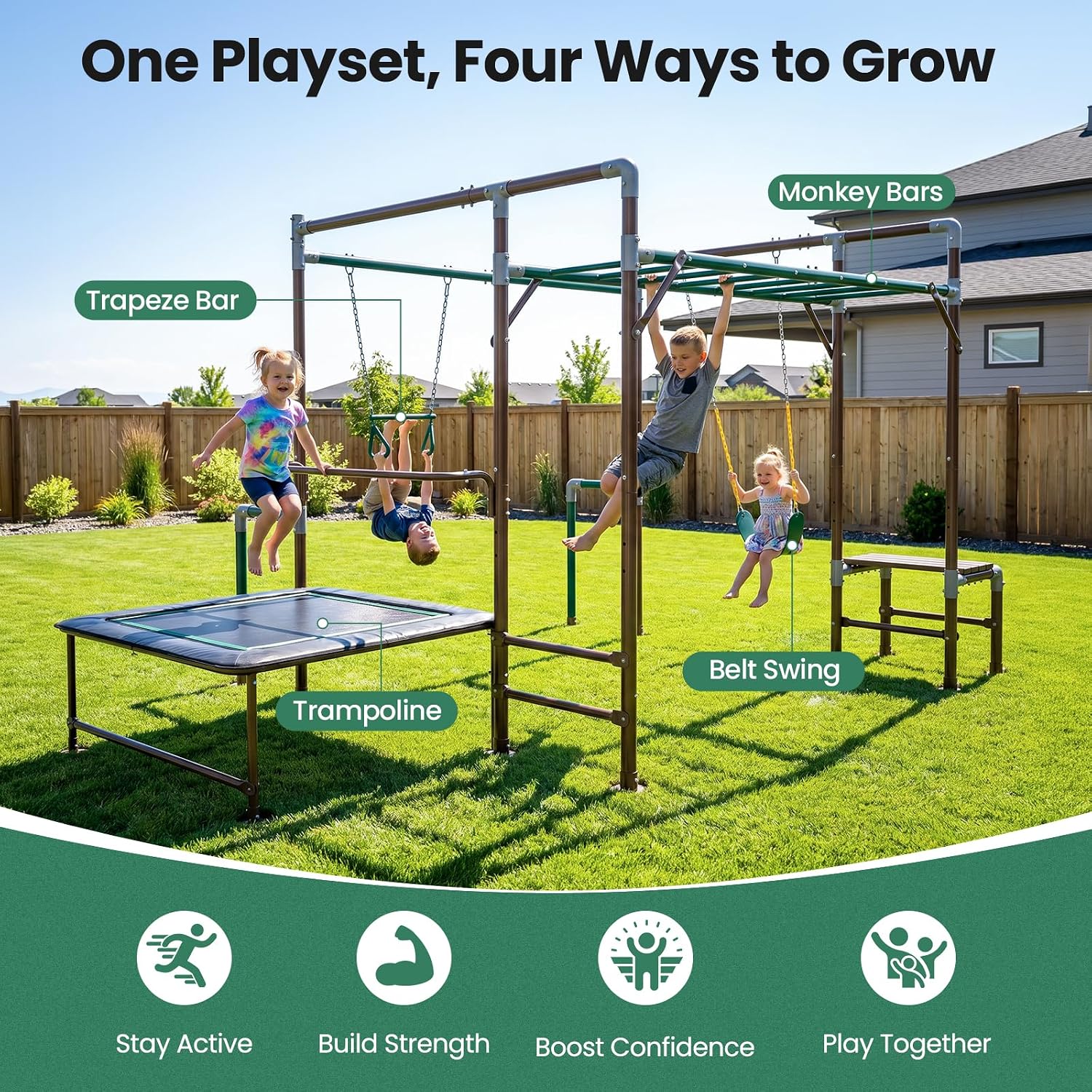 야외 정글짐(몽키바, 벨트 스윙, 사다리형 스윙바 포함 - Kids Outdoor Jungle Gym 리뷰 및 가격